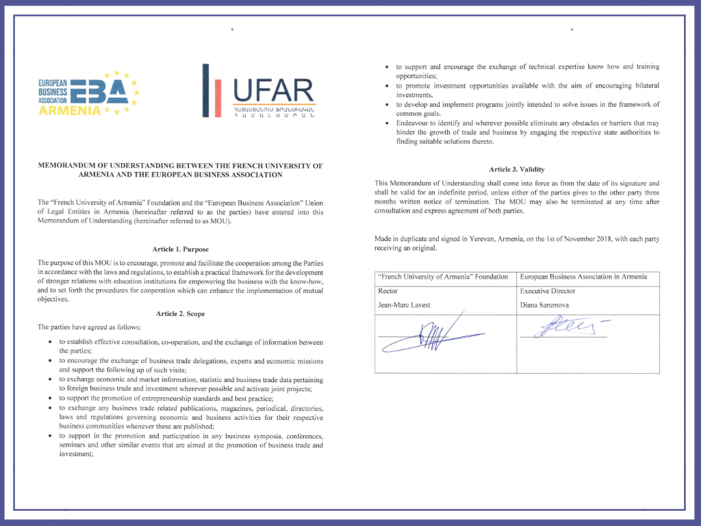 EBA Armenia - UFAR - Memorandum of Understanding